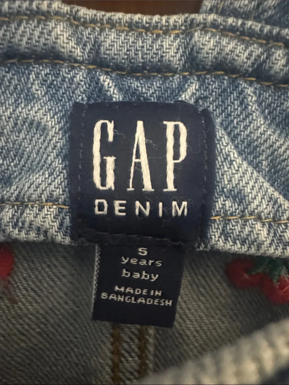 Girls Light Denim Cherry Embroidered Overall Dress GAP